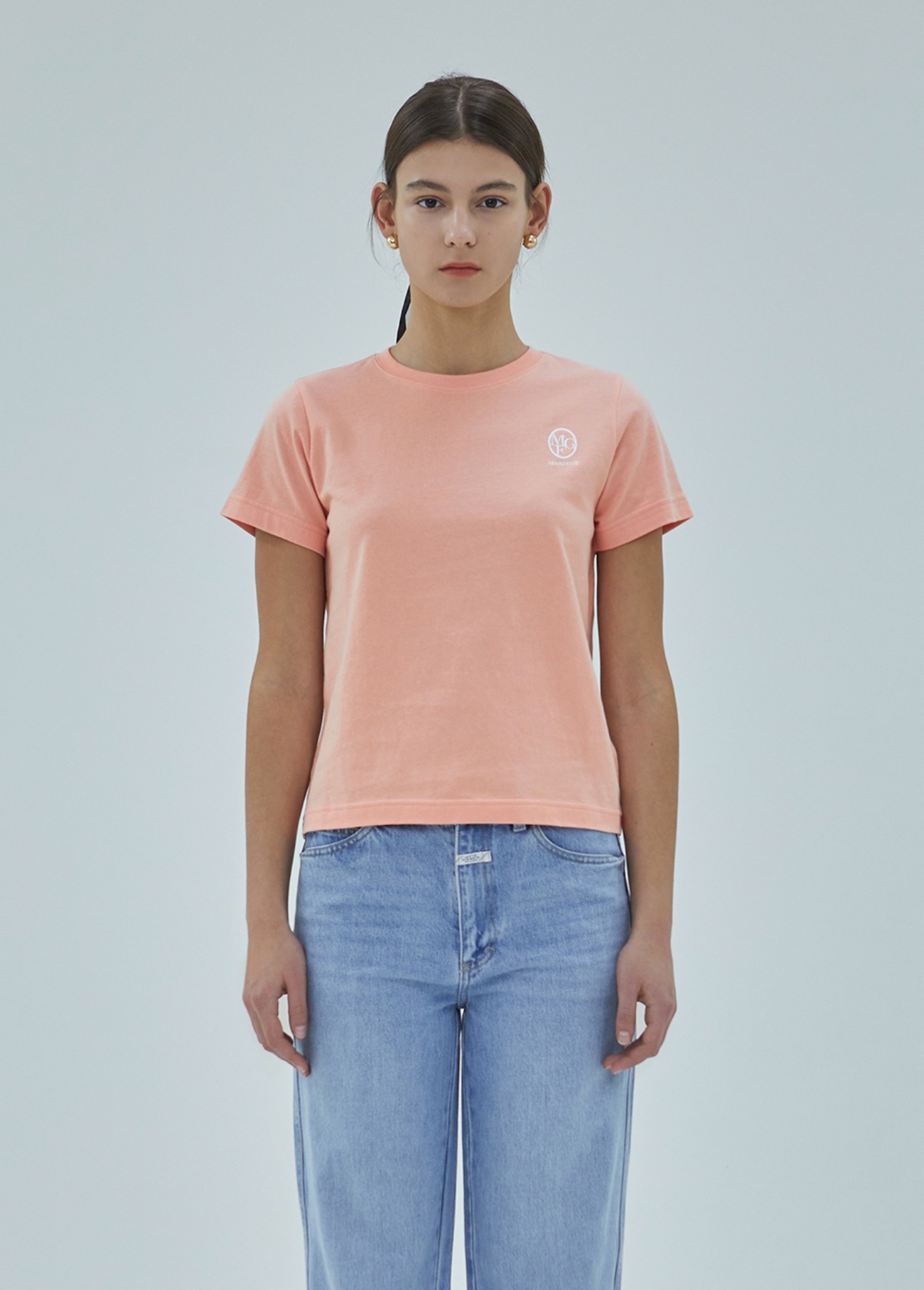 W EMBROIDERY TEE coral