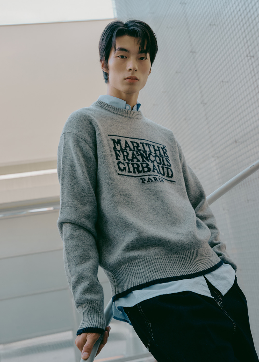 MOUVEMENT CLASSIC LOGO KNIT PULLOVER light heather gray