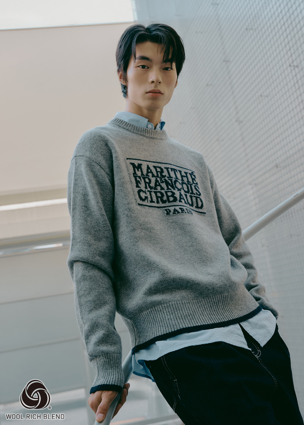 MOUVEMENT CLASSIC LOGO KNIT PULLOVER light heather gray