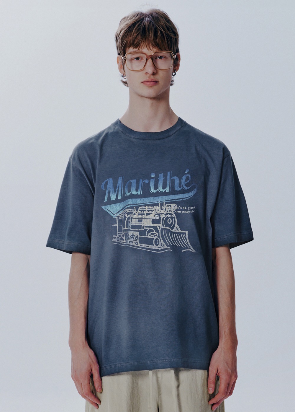 VINTAGE DYEING OVERSIZED TEE ash blue