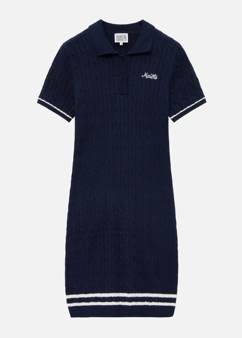 MOUVEMENT CABLE COLLAR KNIT DRESS navy