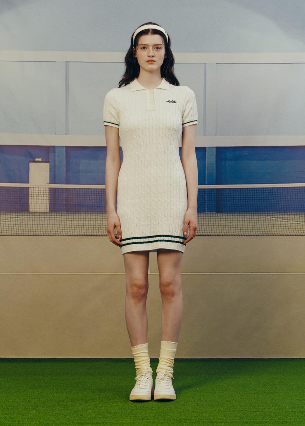 MOUVEMENT CABLE COLLAR KNIT DRESS ivory